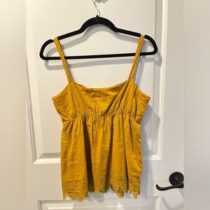 J.Crew 100% Cotton Mustard Yellow Eyelet Embroidered Scalloped Hem Tank Top Sz 4